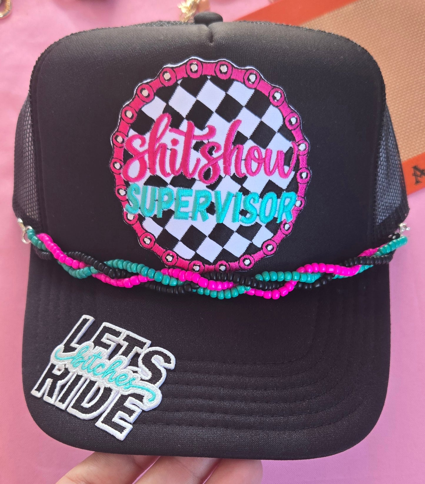 Braided Hat Chain - Turquoise, Hot Pink and Matte Black