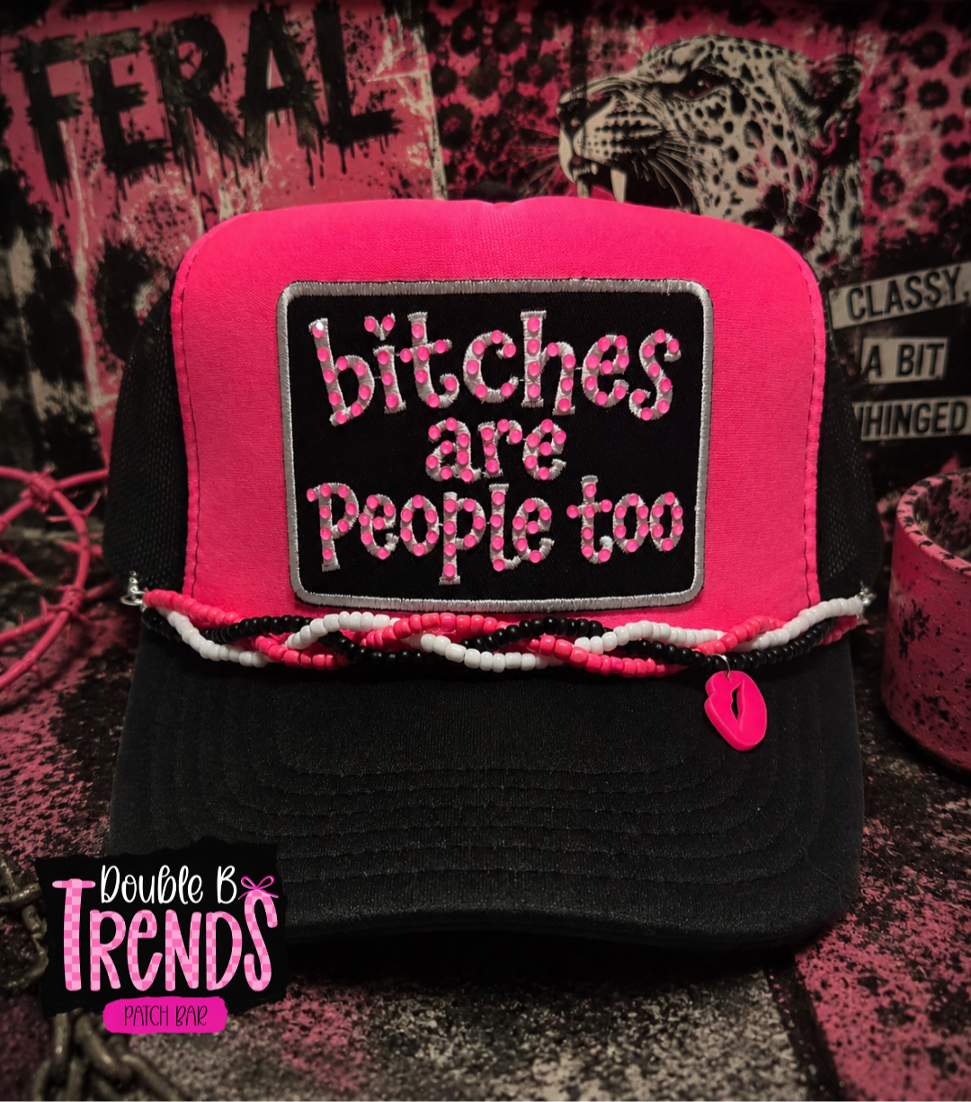Braided Hat Chain - Hot Pink, Matte Black and White