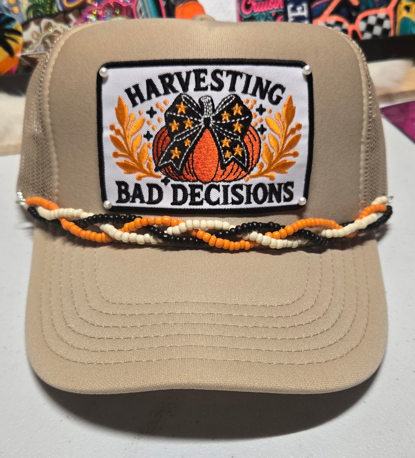 Braided Hat Chain- Orange, Matte Black and Ivory
